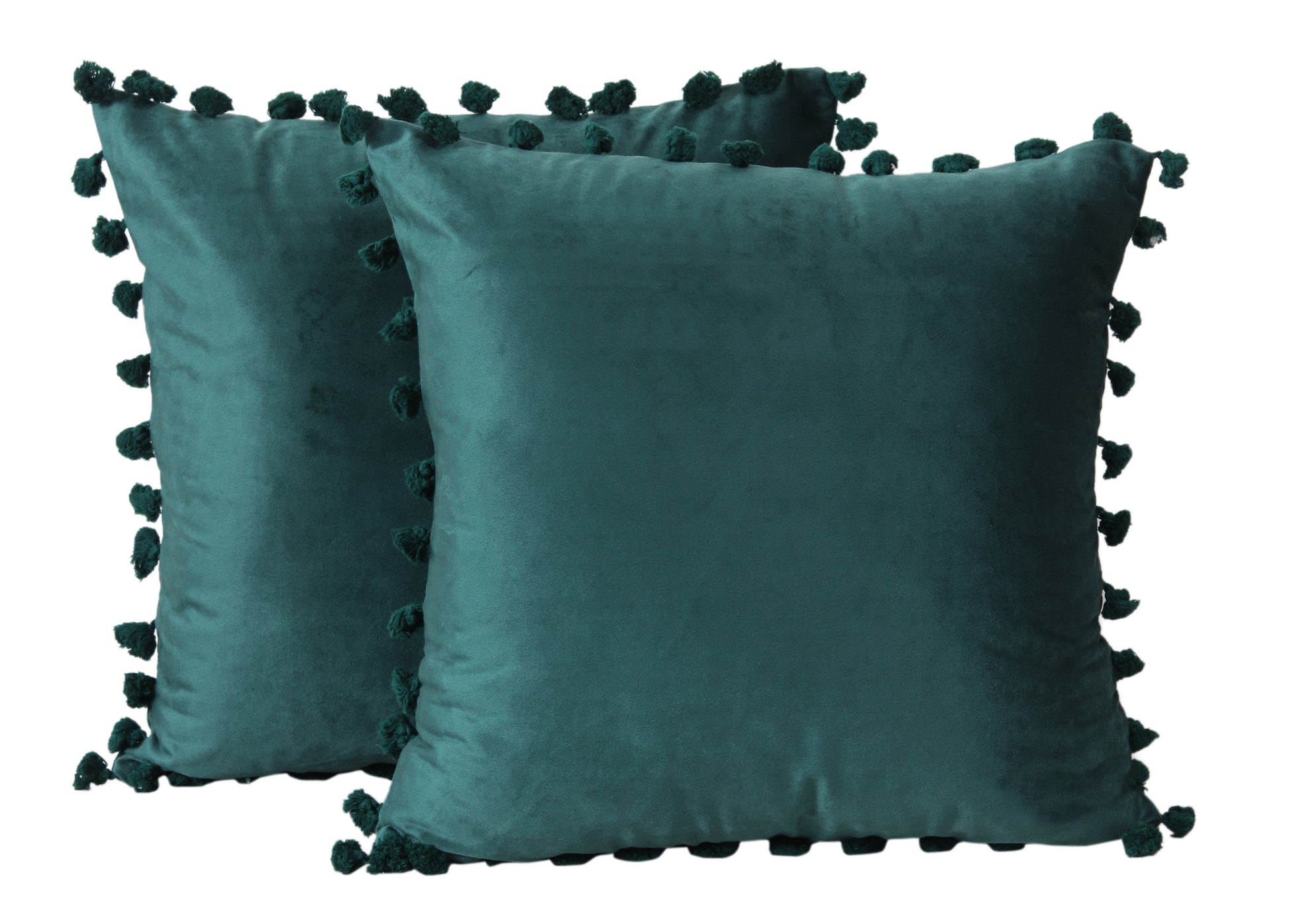 KNOTTING HOME Velvet Tassels Fringe Design Decorative Throw Pillow Covers Soft Solid Square Cushion Cover Pillow Decor, Deep Teal