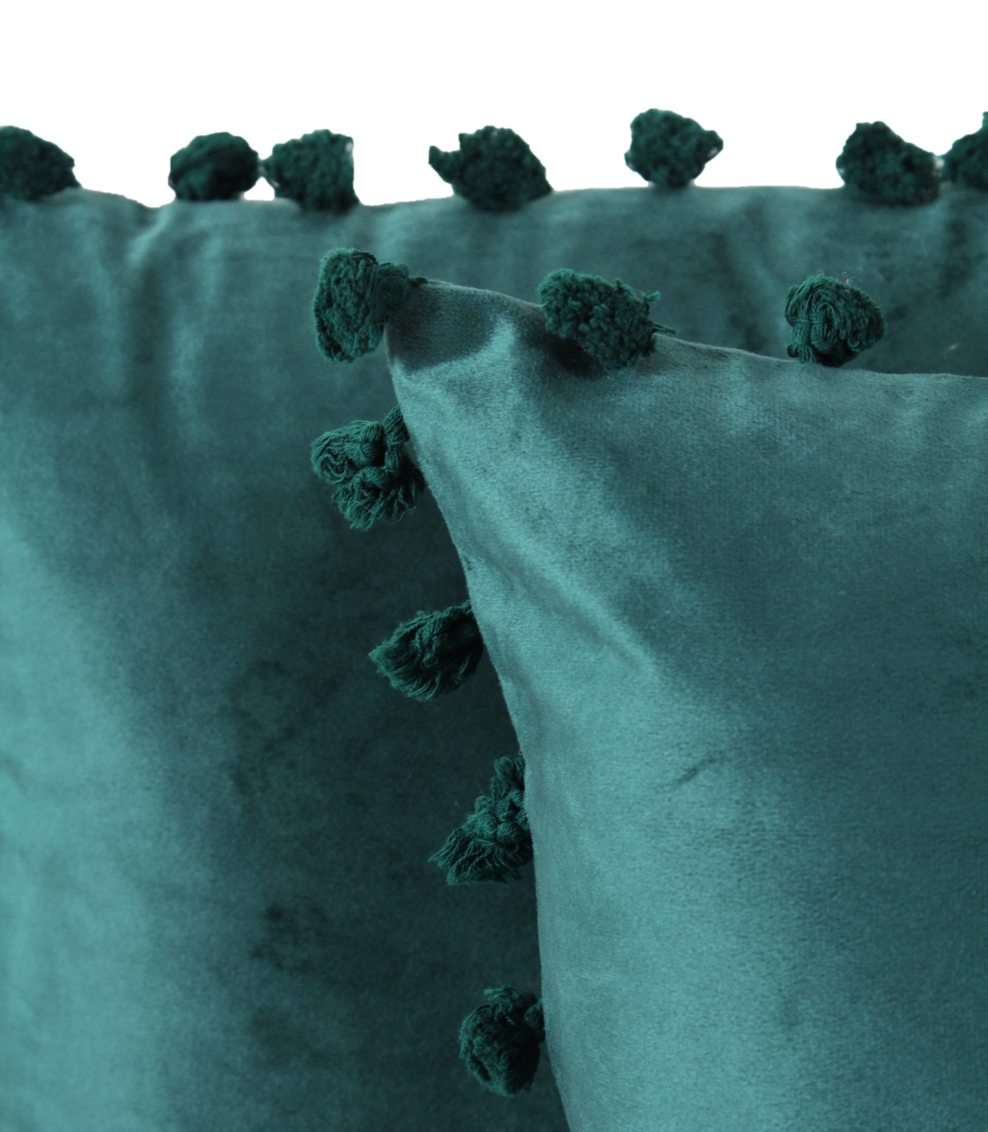 KNOTTING HOME Velvet Tassels Fringe Design Decorative Throw Pillow Covers Soft Solid Square Cushion Cover Pillow Decor, Deep Teal