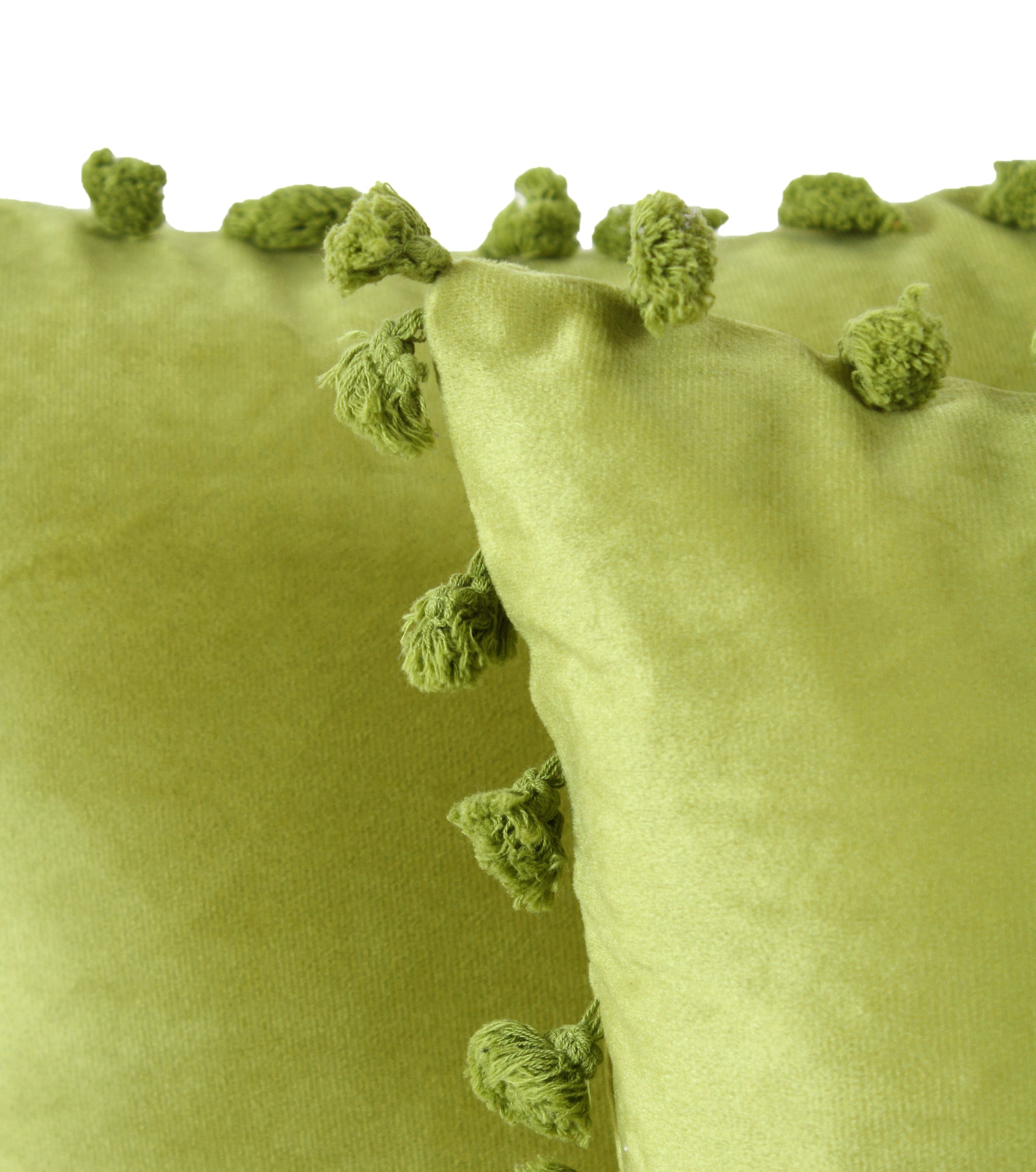 KNOTTING HOME Velvet Tassels Fringe Design Cushion Cover Throw Pillow Covers for Sofa Living Room in Green Color