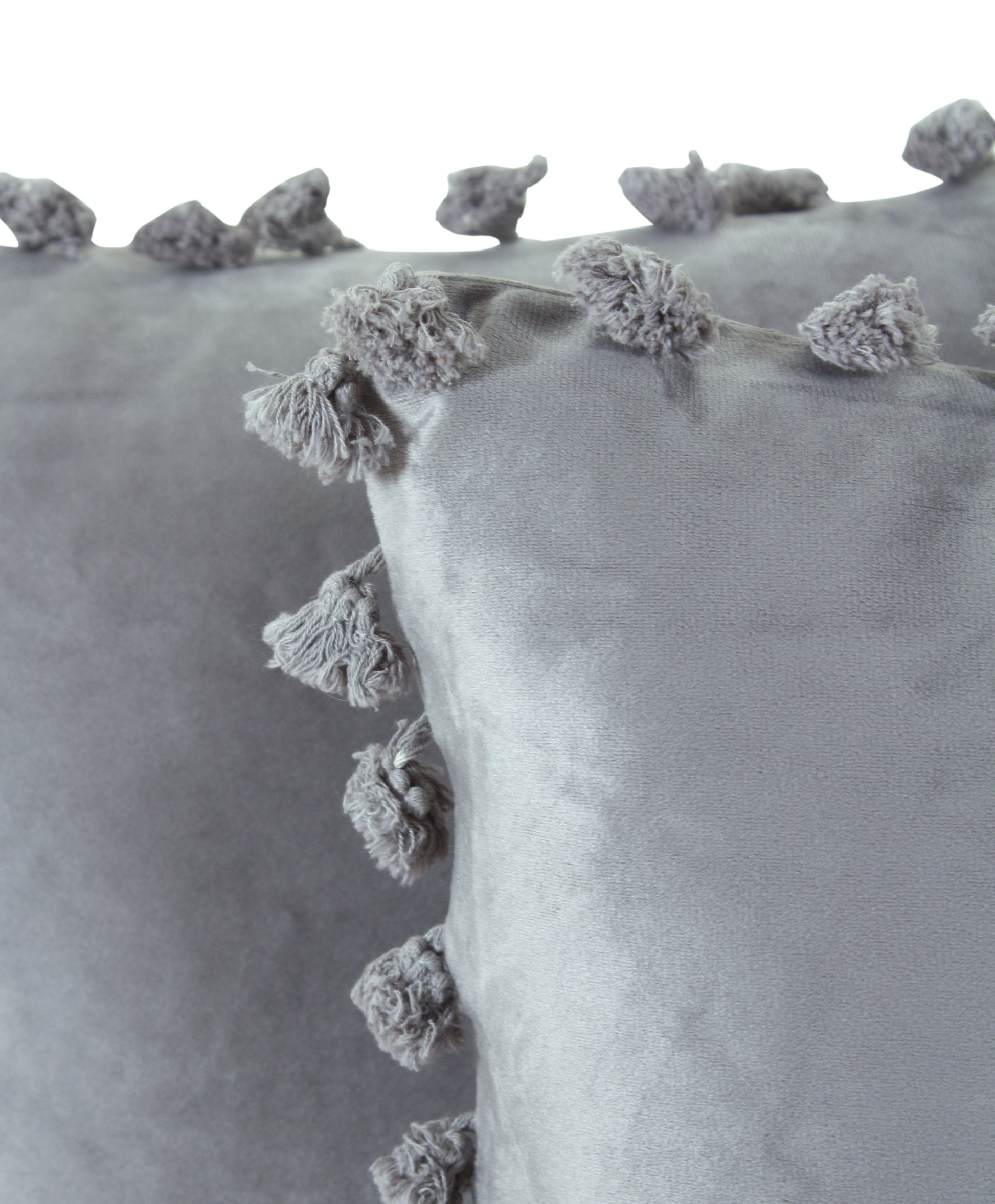 KNOTTING HOME Velvet Tassels Fringe Design Decorative Throw Pillow Covers Soft Solid Square Cushion Cover Pillow Decor, Silver