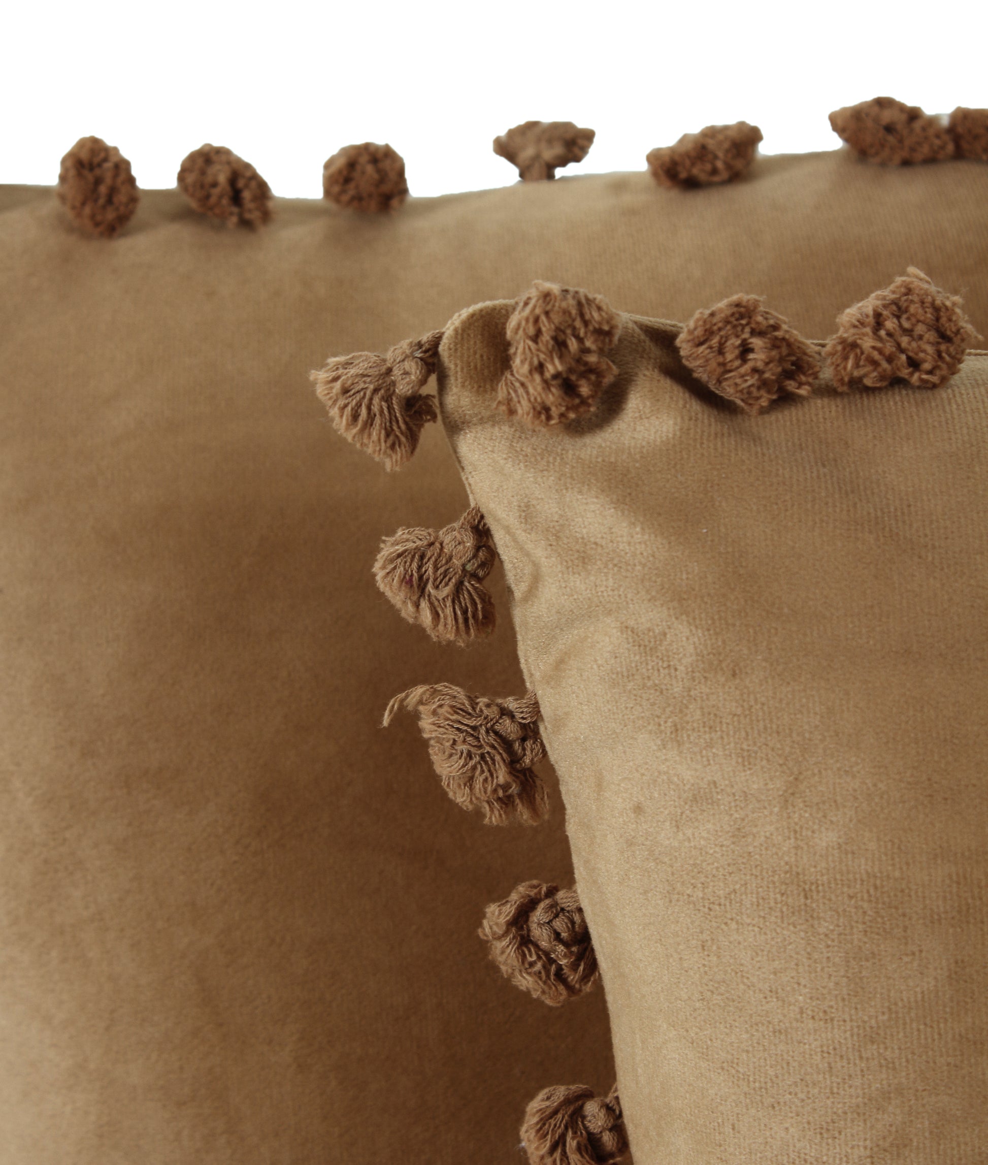 KNOTTING HOME Velvet Tassels Fringe Design Cushion Cover Throw Pillow Covers for Sofa Living Room in Brown Color