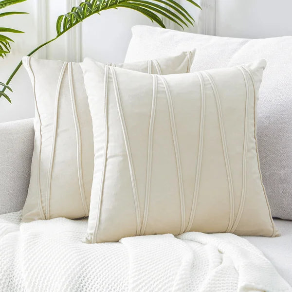 Knotting Home Decorative Striped Throw Pillow Covers  White Color,Soft Solid Velvet Pillow Covers Cushion Case with Zigzag Pattern for Sofa Bedroom
