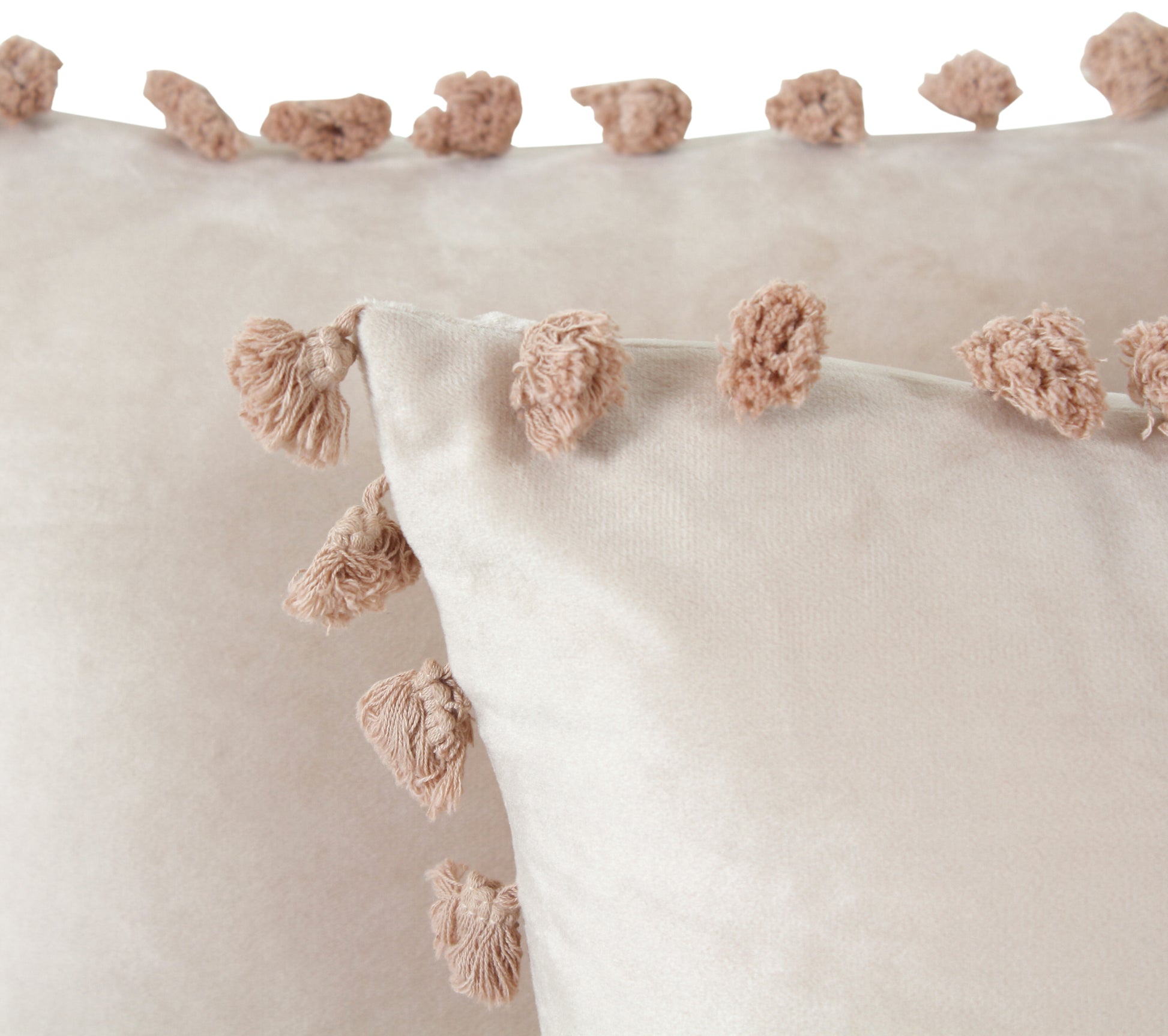 KNOTTING HOME Velvet Tassels Fringe Design Cushion Cover Throw Pillow Covers for Sofa Living Room in Beige Color