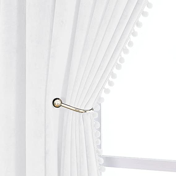KNOTTING HOME Velvet Eyelet Door Curtains with pom pom Lace for Living Room Bedroom Kitchen in White Color