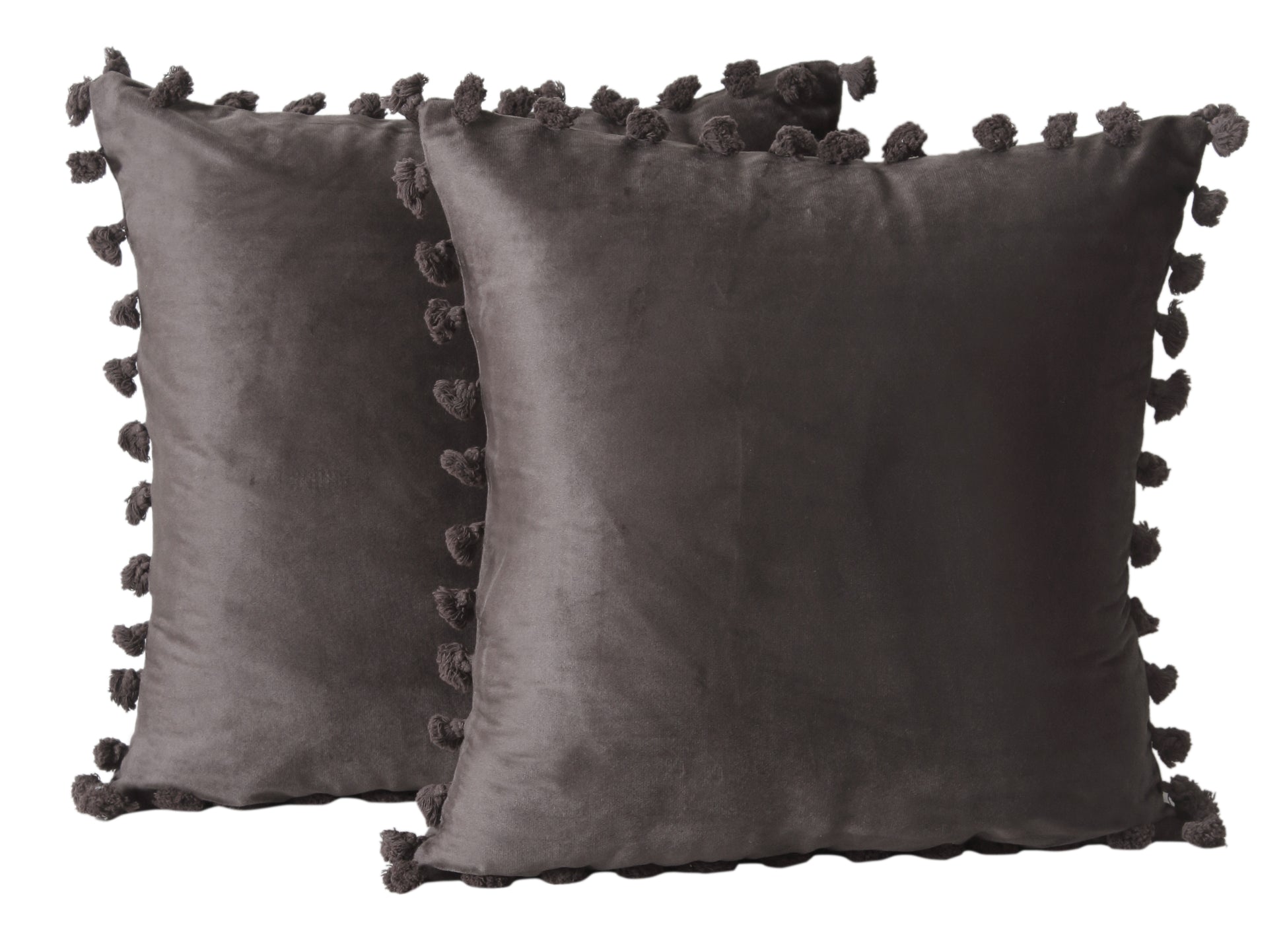KNOTTING HOME Velvet Tassels Fringe Design Cushion Cover Throw Pillow Covers for Sofa Living Room in Coffee Color