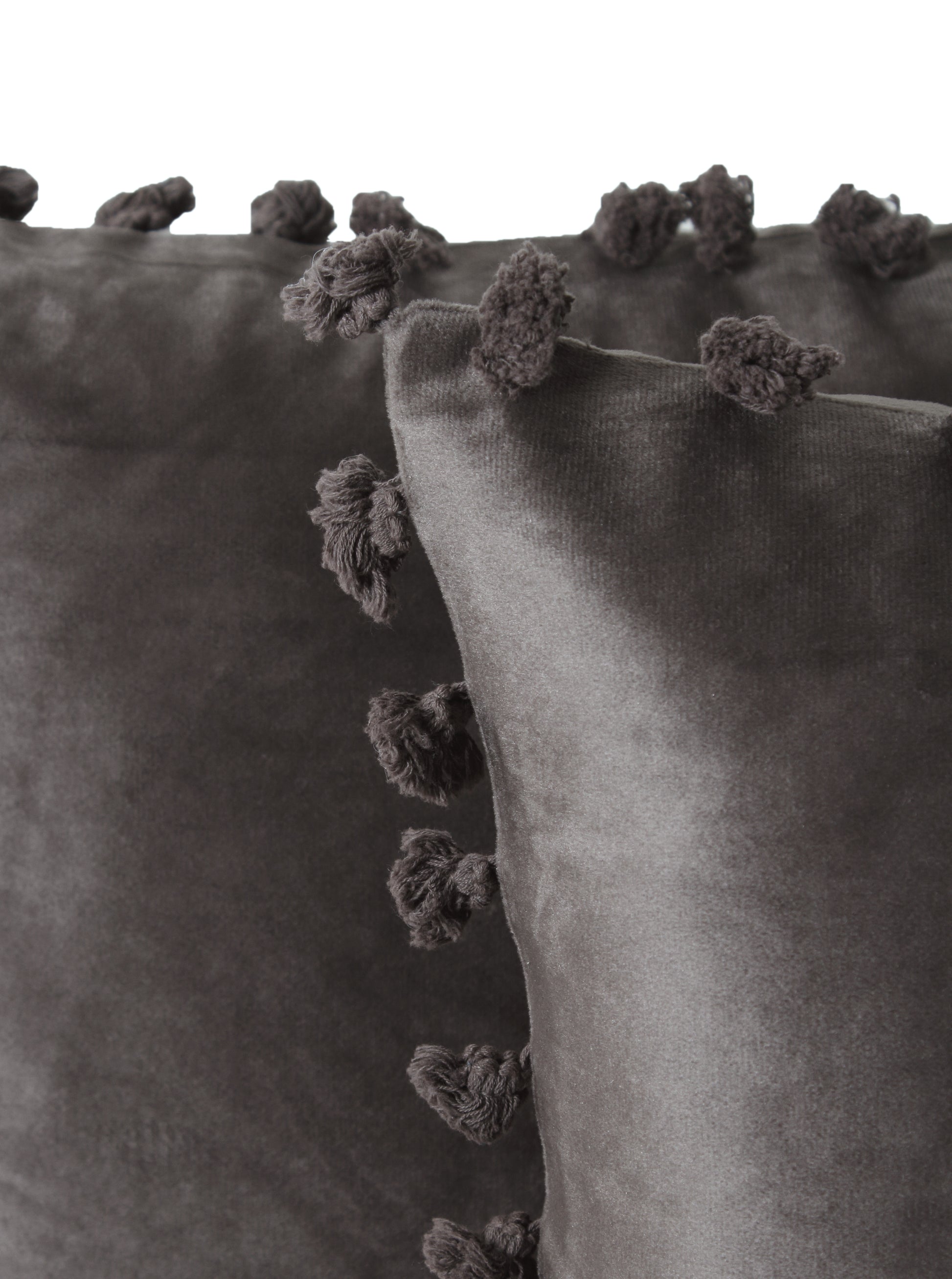KNOTTING HOME Velvet Tassels Fringe Design Cushion Cover Throw Pillow Covers for Sofa Living Room in Coffee Color