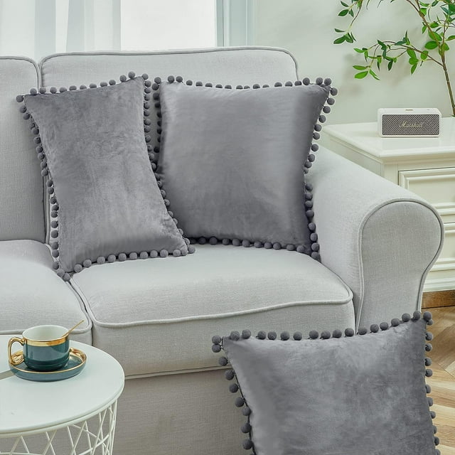 KNOTTING HOME Velvet Plain Throw Pillow Covers for Sofa Living Room grey color