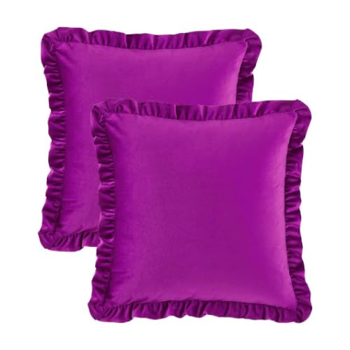 KNOTTING HOME Velvet Decorative Ruffle Cushion Pillow Covers for Sofa Couch and Home decor In Purple color