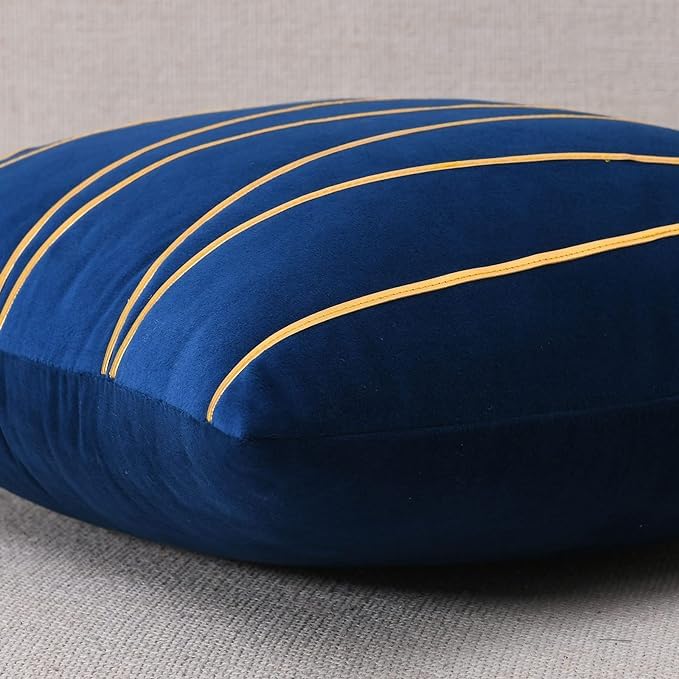 Knotting Home Decorative Gold Striped Throw Pillow Covers ,Soft Solid Velvet Pillow Covers Cushion Case with Zigzag Pattern for Sofa Bedroom