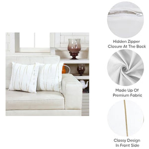 Knotting Home Decorative White Gold Striped Throw Pillow Covers ,Soft Solid Velvet Pillow Covers Cushion Case with Zigzag Pattern for Sofa Bedroom