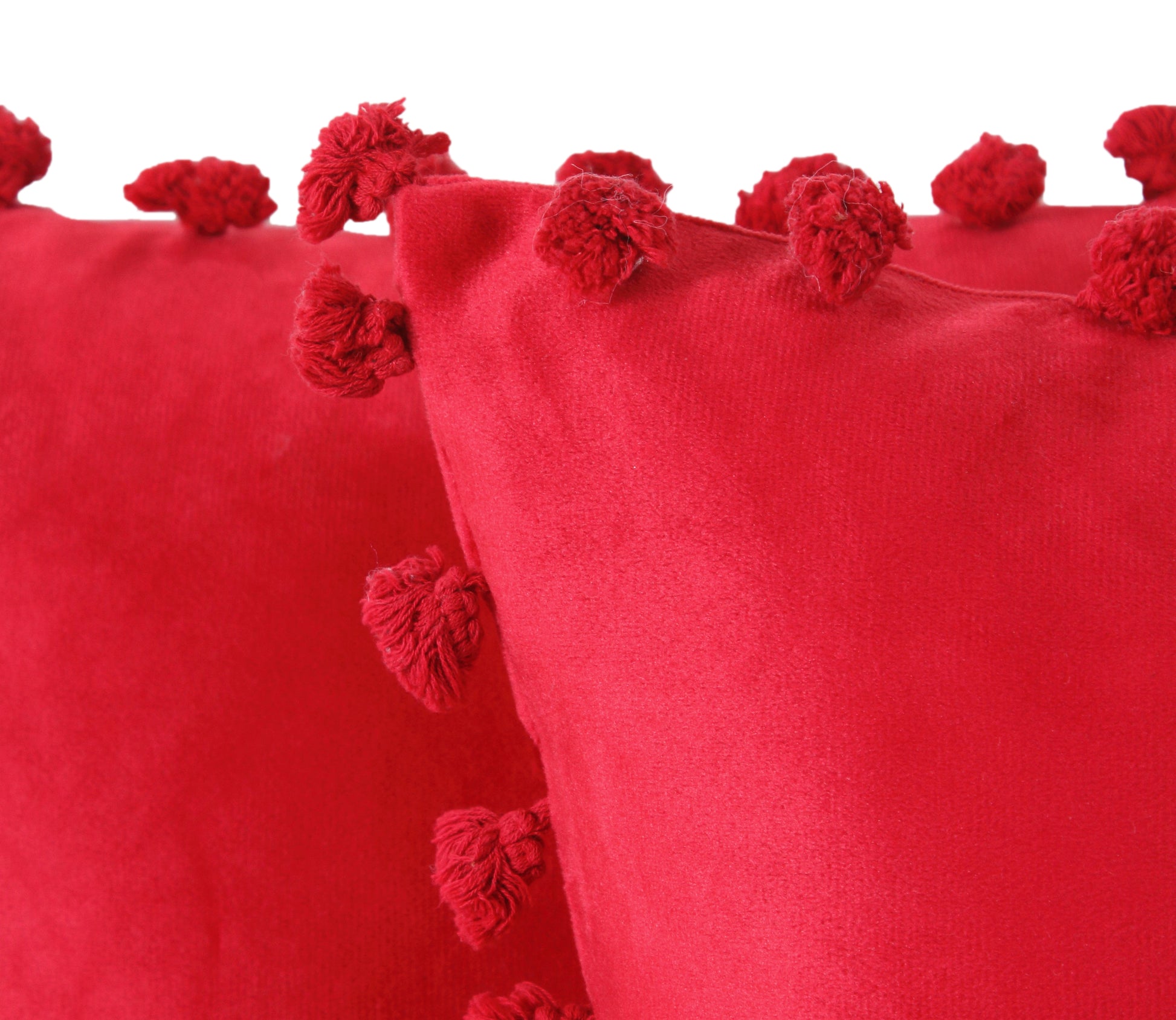 KNOTTING HOME Velvet Tassels Fringe Design Decorative Throw Pillow Covers Soft Solid Square Cushion Cover Pillow Decor,  Red color