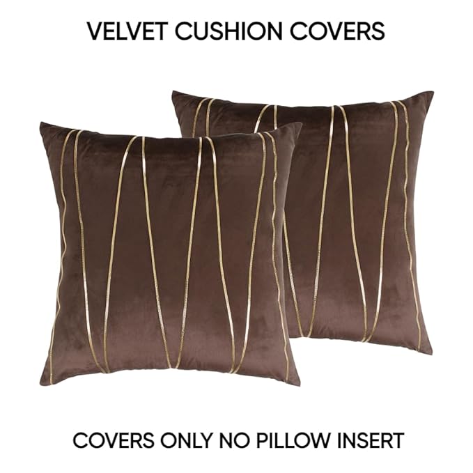 Knotting Home Decorative Gold Striped Throw Pillow Covers ,Soft Solid Velvet Pillow Covers Cushion Case with Zigzag Pattern for Sofa Bedroom