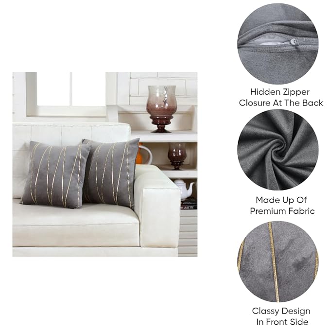 Knotting Home Decorative Gold Striped Throw Pillow Covers ,Soft Solid Velvet Pillow Covers Cushion Case with Zigzag Pattern for Sofa Bedroom