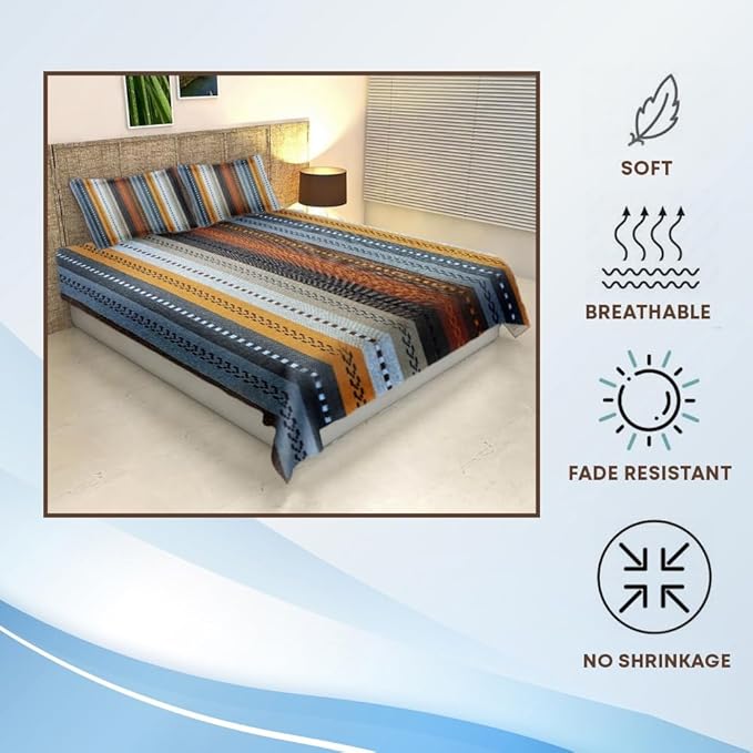 KNOTTING HOME Cotton 120 GSM Bedsheet with Pillow Cover |Super Soft, Durable Chadar for Bedroom