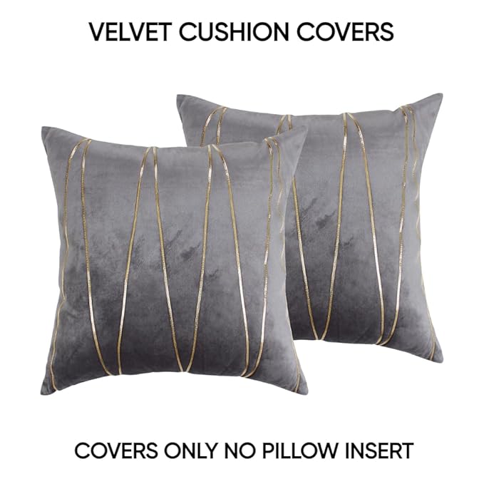 Knotting Home Decorative Gold Striped Throw Pillow Covers ,Soft Solid Velvet Pillow Covers Cushion Case with Zigzag Pattern for Sofa Bedroom