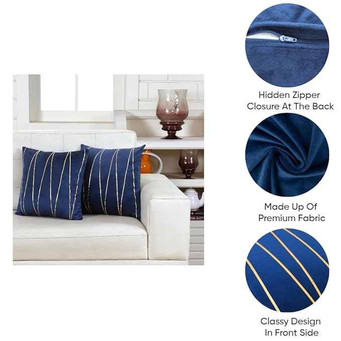 Knotting Home Decorative Gold Striped Throw Pillow Covers ,Soft Solid Velvet Pillow Covers Cushion Case with Zigzag Pattern for Sofa Bedroom