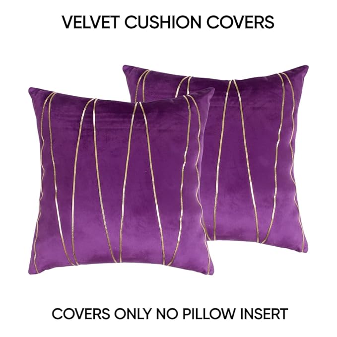 Knotting Home Decorative Gold Striped Throw Pillow Covers ,Soft Solid Velvet Pillow Covers Cushion Case with Zigzag Pattern for Sofa Bedroom
