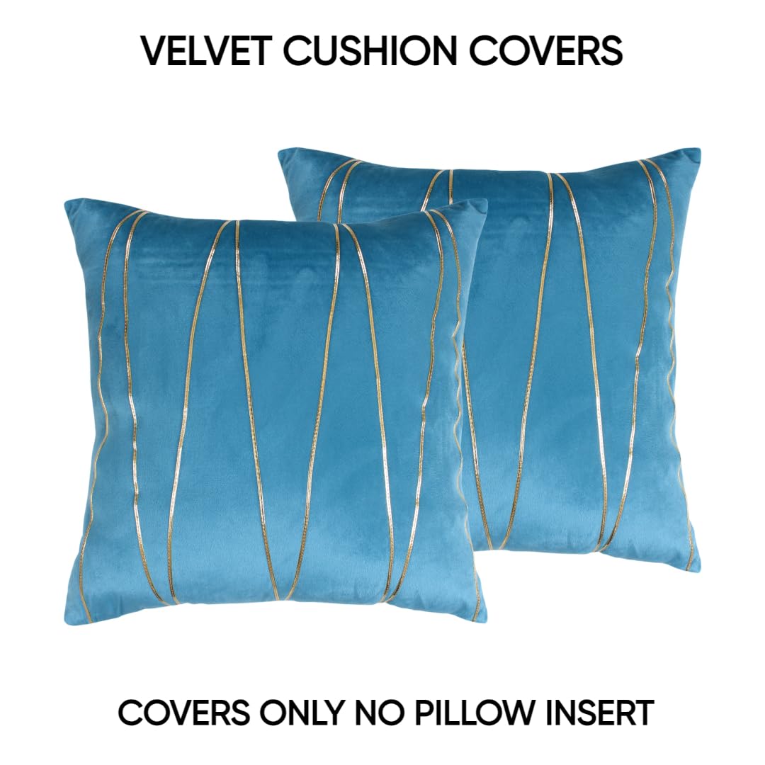 Knotting Home Decorative Gold Striped Throw Pillow Covers ,Soft Solid Velvet Pillow Covers Cushion Case with Zigzag Pattern for Sofa Bedroom