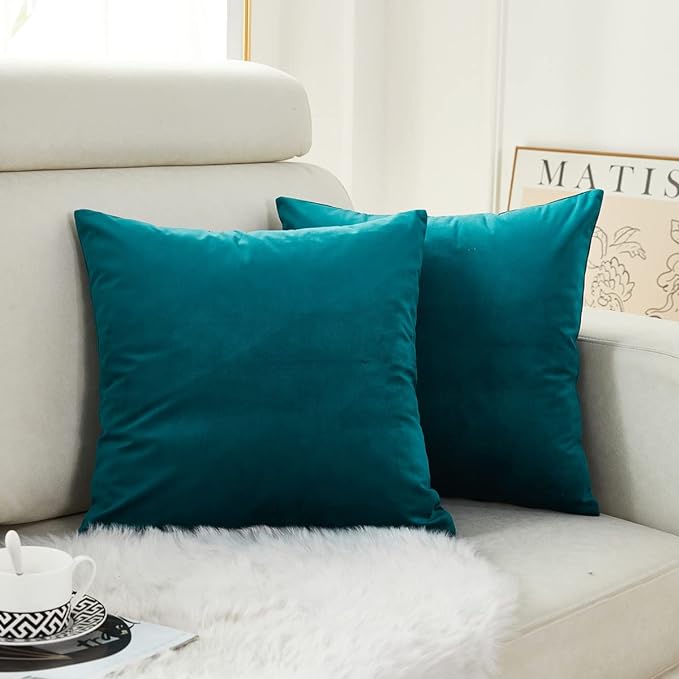 KNOTTING HOME Velvet Plain Decorative Throw Pillow Covers Soft Solid Square Cushion Cover Pillow Decor, Deep Teal color