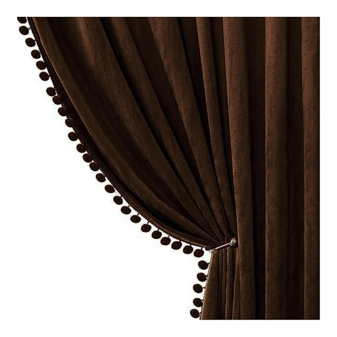 KNOTTING HOME Velvet Eyelet Door Curtains with pom pom Lace for Living Room Bedroom Kitchen Coffee Co