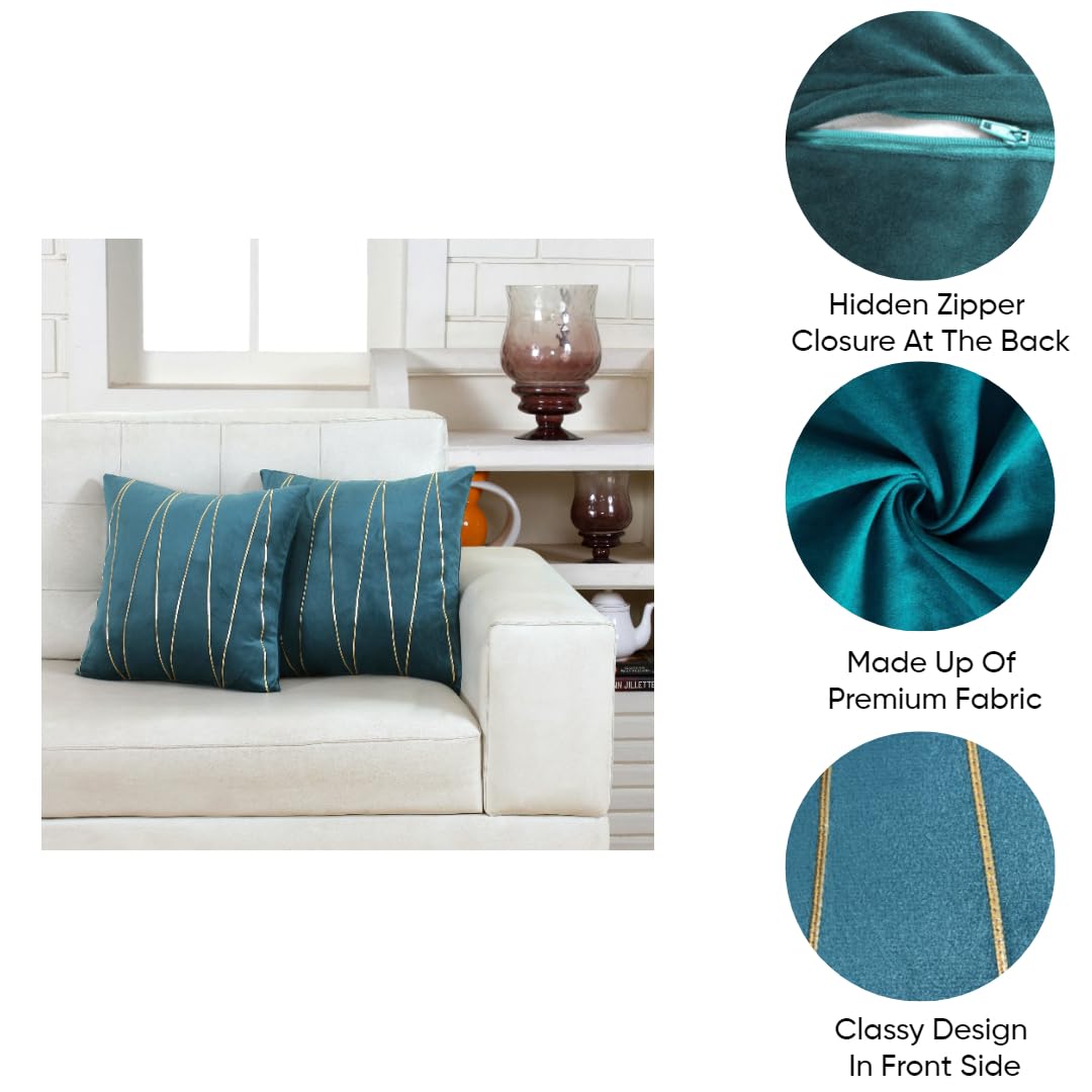 Knotting Home Decorative Gold Striped Throw Pillow Covers ,Soft Solid Velvet Pillow Covers Cushion Case with Zigzag Pattern for Sofa Bedroom