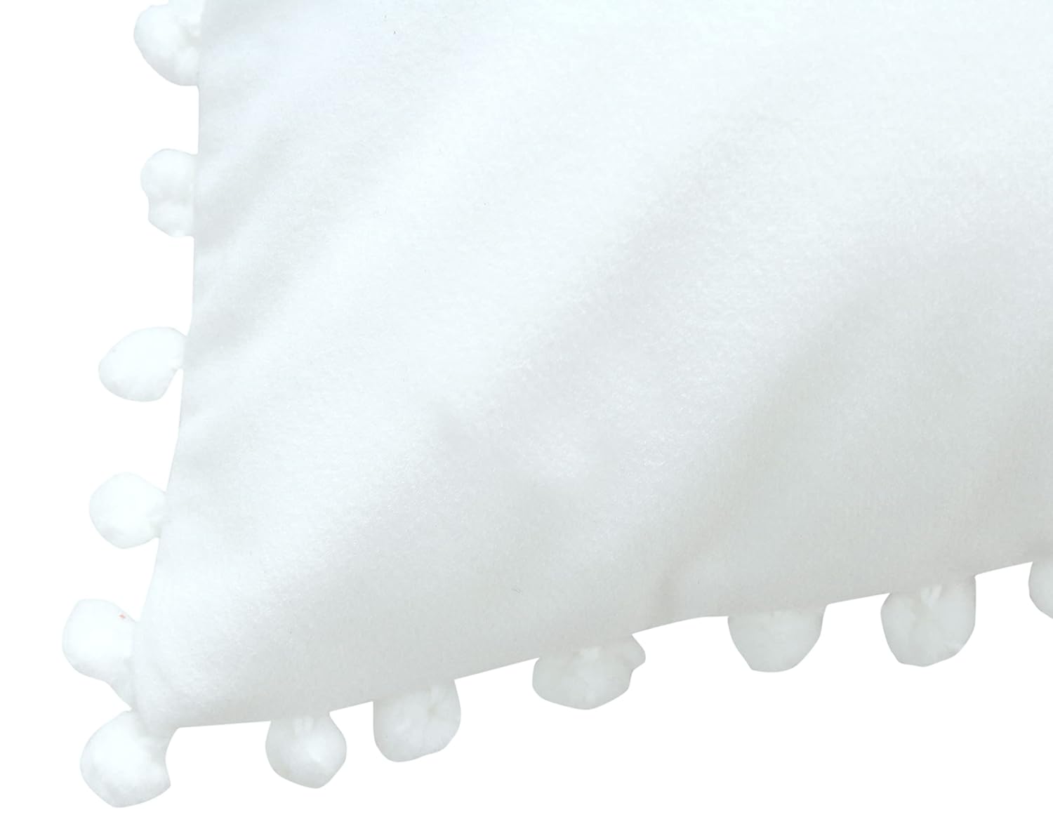 KNOTTING HOME Velvet Pompom Decorative Throw Pillow Covers Soft Solid Square Cushion Cover Pillow Decor, White color