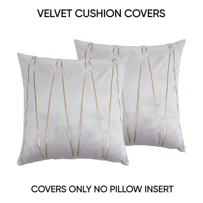 Knotting Home Decorative Gold Striped Throw Pillow Covers ,Soft Solid Velvet Pillow Covers Cushion Case with Zigzag Pattern for Sofa Bedroom
