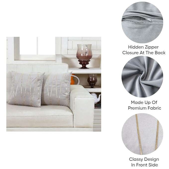 Knotting Home Decorative Gold Striped Throw Pillow Covers ,Soft Solid Velvet Pillow Covers Cushion Case with Zigzag Pattern for Sofa Bedroom