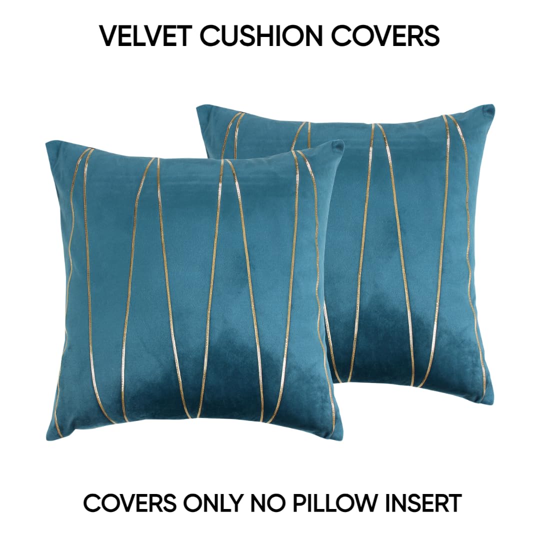 Knotting Home Decorative Gold Striped Throw Pillow Covers ,Soft Solid Velvet Pillow Covers Cushion Case with Zigzag Pattern for Sofa Bedroom