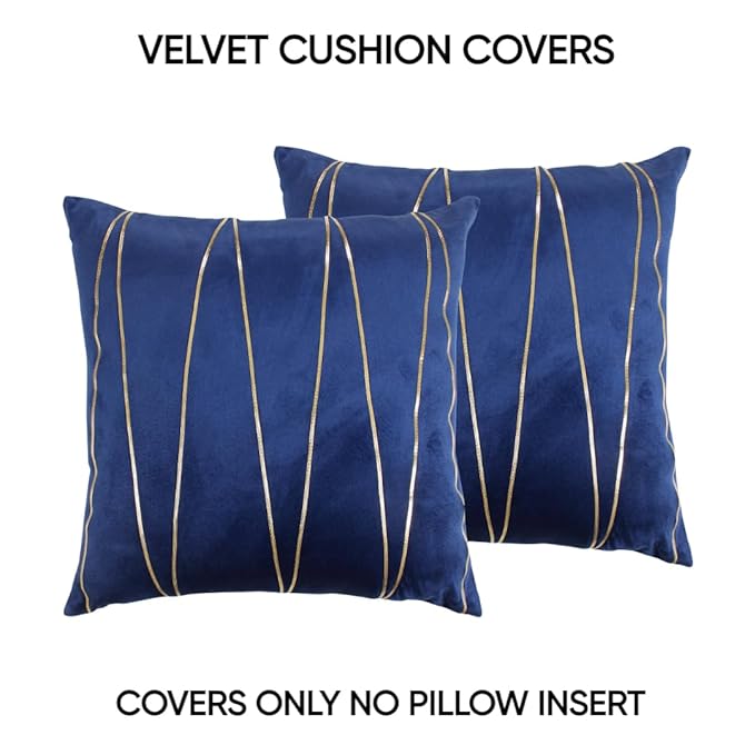 Knotting Home Decorative Gold Striped Throw Pillow Covers ,Soft Solid Velvet Pillow Covers Cushion Case with Zigzag Pattern for Sofa Bedroom