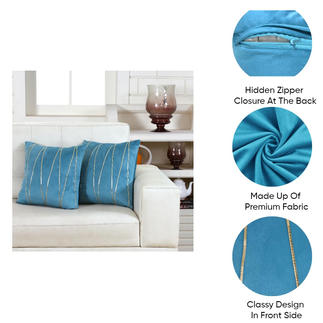 Knotting Home Decorative Gold Striped Throw Pillow Covers ,Soft Solid Velvet Pillow Covers Cushion Case with Zigzag Pattern for Sofa Bedroom