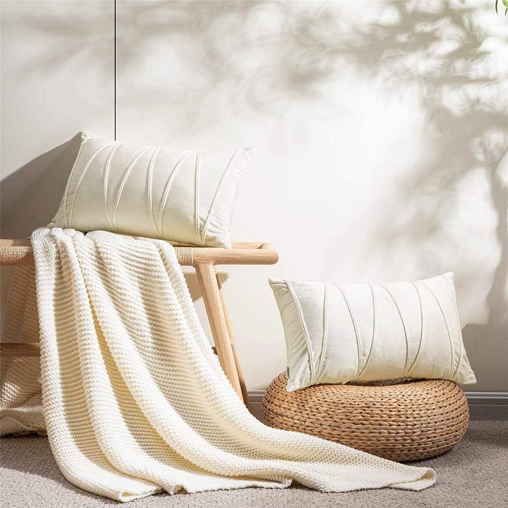 Knotting Home Decorative Striped Throw Pillow Covers  White Color,Soft Solid Velvet Pillow Covers Cushion Case with Zigzag Pattern for Sofa Bedroom