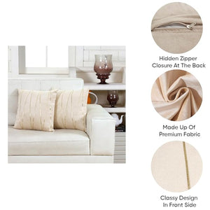 Knotting Home Decorative Beige Gold Striped Throw Pillow Covers ,Soft Solid Velvet Pillow Covers Cushion Case with Zigzag Pattern for Sofa Bedroom
