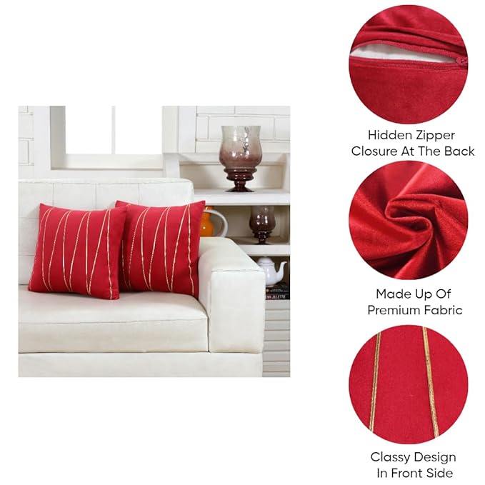 Knotting Home Decorative Wine Gold Striped Throw Pillow Covers ,Soft Solid Velvet Pillow Covers Cushion Case with Zigzag Pattern for Sofa Bedroom