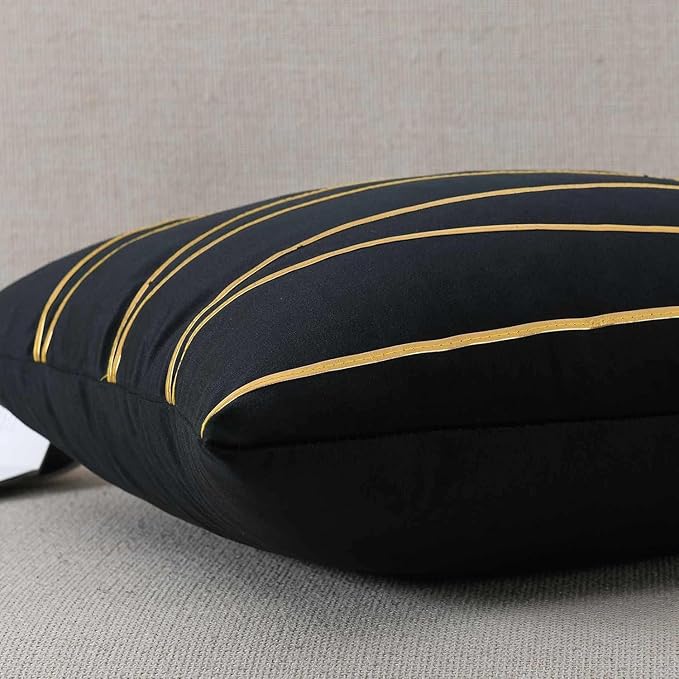 Knotting Home Decorative Black Gold Striped Throw Pillow Covers ,Soft Solid Velvet Pillow Covers Cushion Case with Zigzag Pattern for Sofa Bedroom