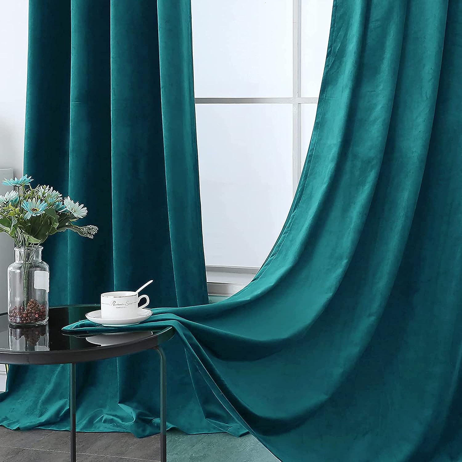 KNOTTING HOME Room Darkening Plain Velvet Eyelet Door Curtains for Living Room ,Bedroom ,Kitchen in Deep teal Color