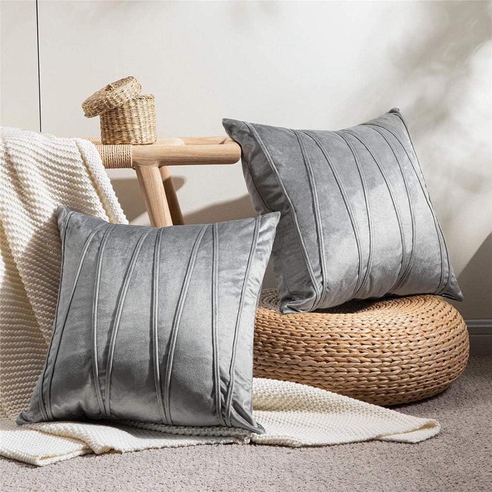 Knotting Home Decorative Striped Throw Pillow Covers  Silver Color Soft Solid Velvet Pillow Covers Cushion Case with Zigzag Pattern for Sofa Bedroom