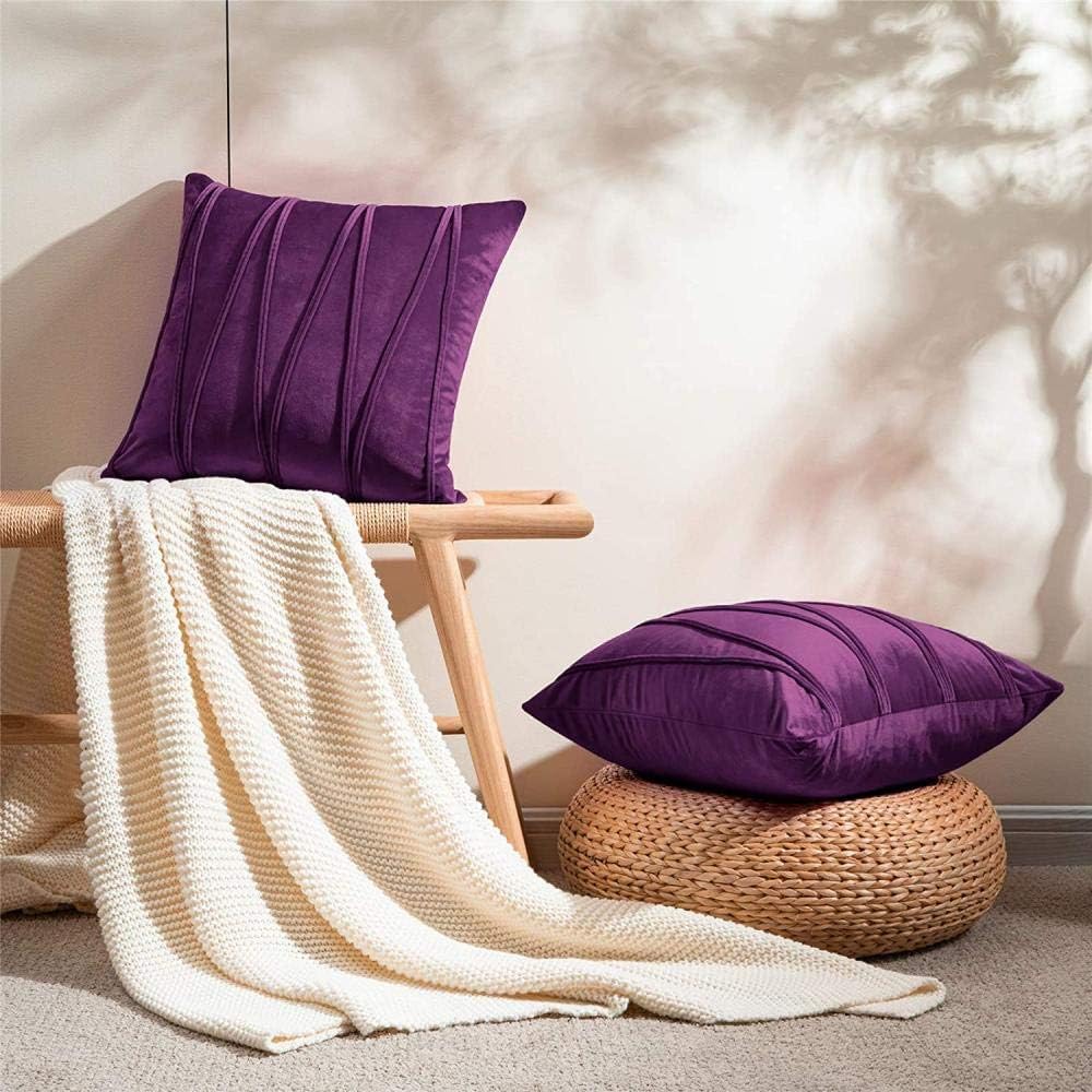 Knotting Home Decorative Striped Throw Pillow Covers Purple Color Soft Solid Velvet Pillow Covers Cushion Case with Zigzag Pattern for Sofa Bedroom