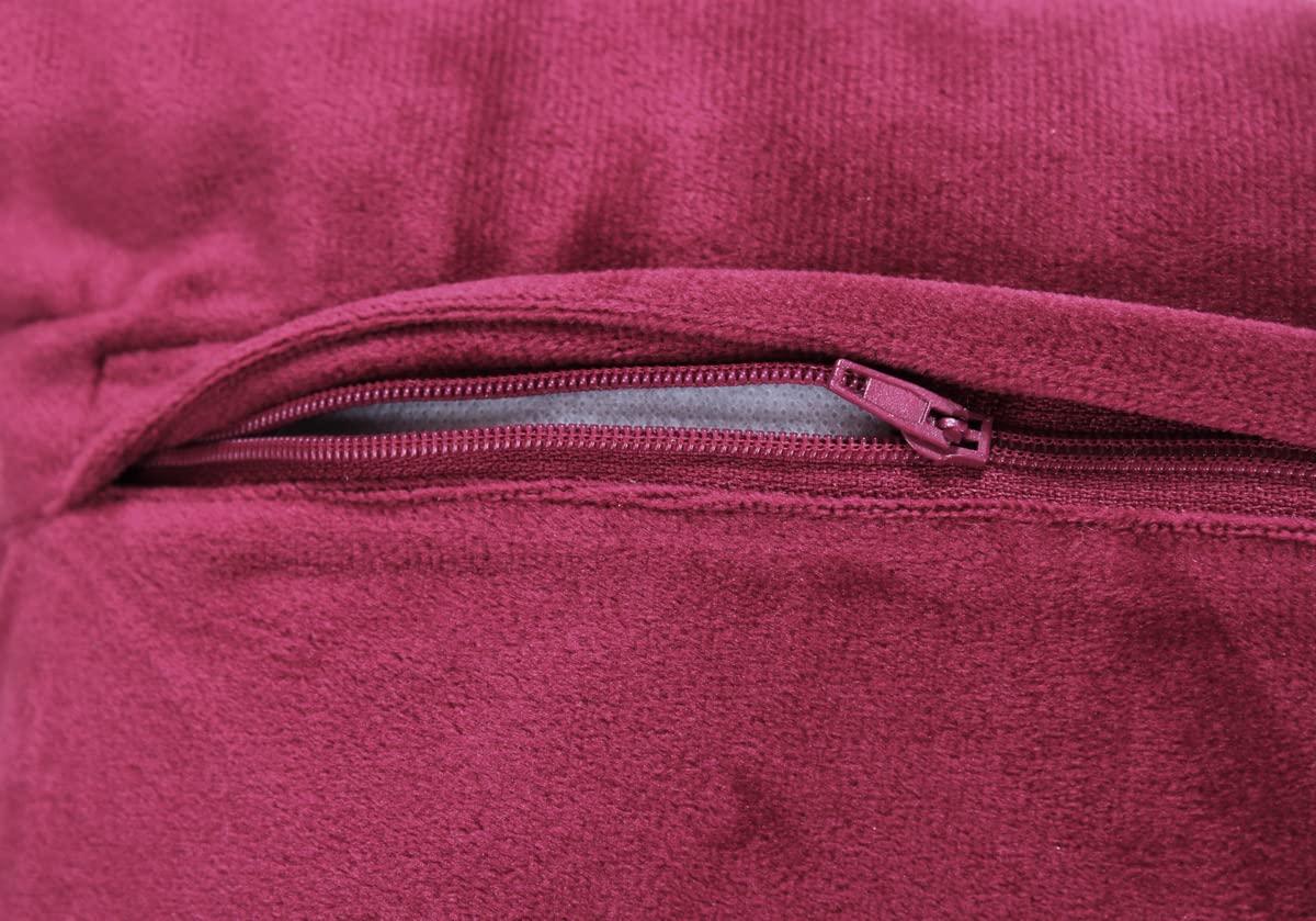 KNOTTING HOME Velvet Decorative Ruffle Cushion Pillow Covers for Sofa Couch and Home decor In Wine color