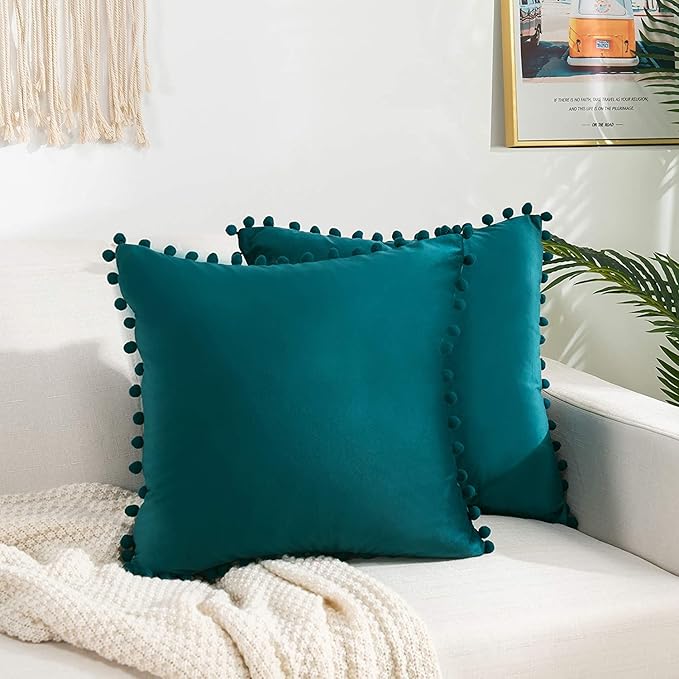 KNOTTING HOME Velvet Plain Decorative Throw Pillow Covers Soft Solid Square Cushion Cover Pillow Decor, Deep Teal color