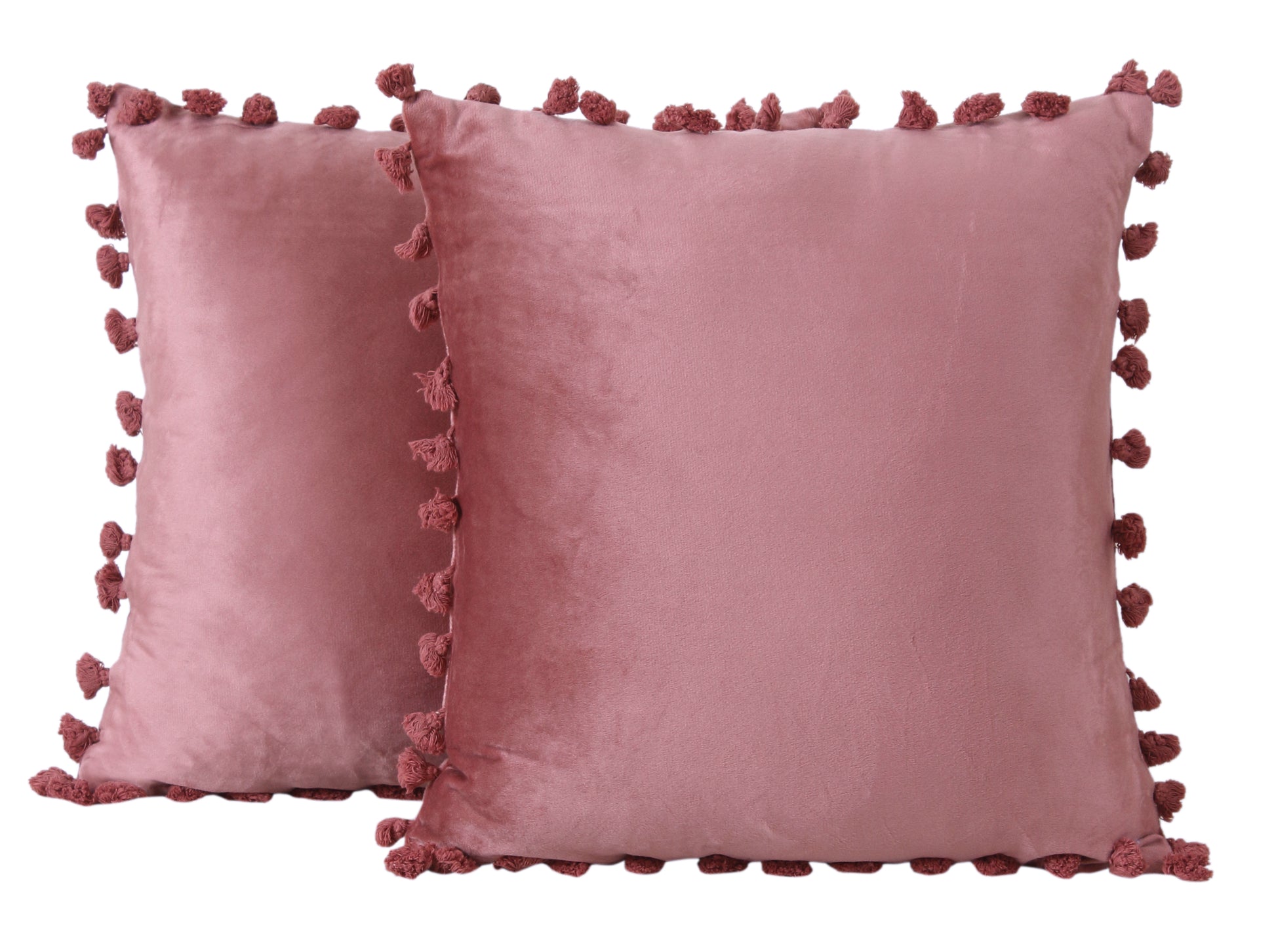 KNOTTING HOME Velvet Tassels Fringe Design Cushion Cover Throw Pillow Covers for Sofa Living Room in Blush Color