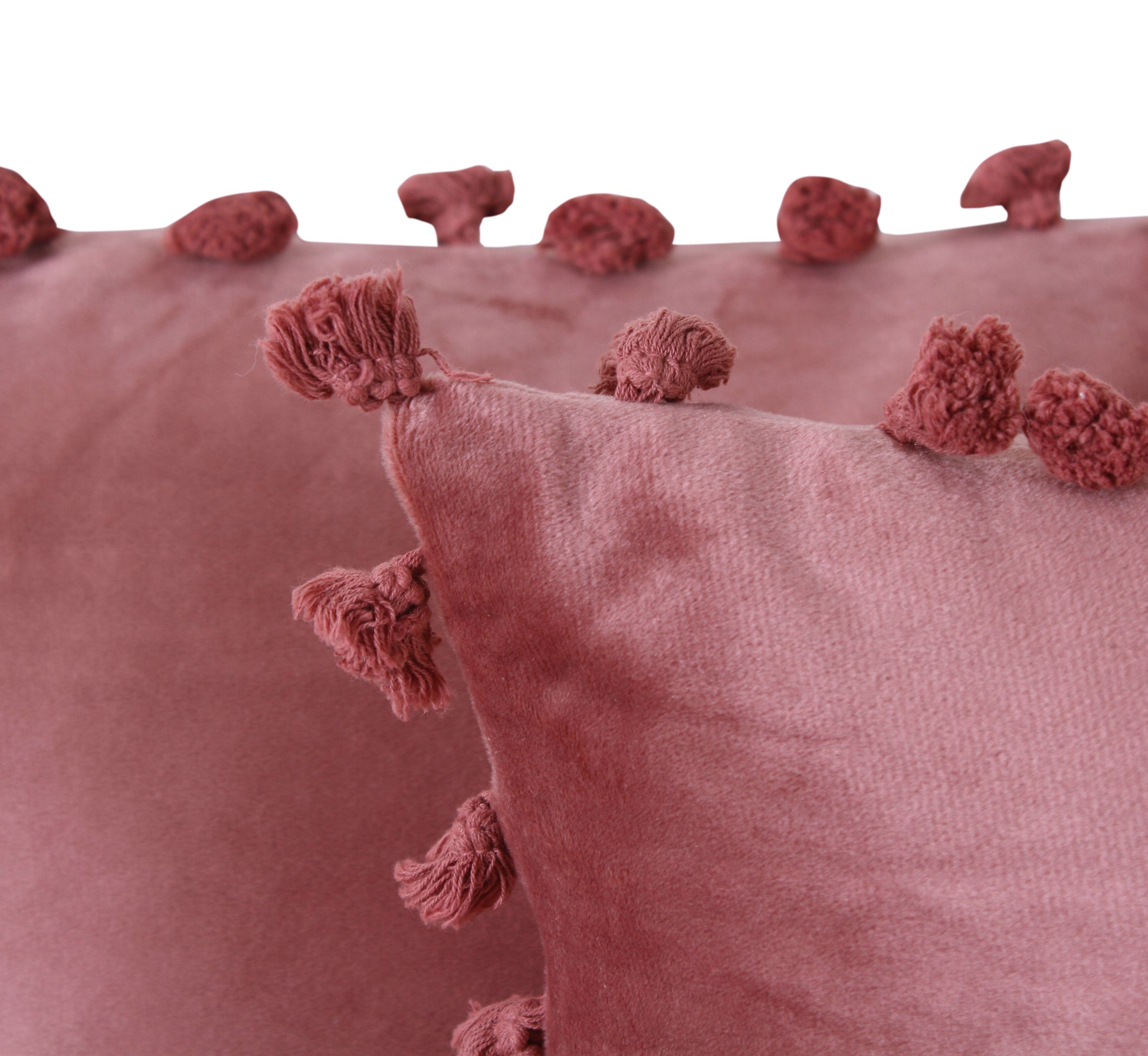 KNOTTING HOME Velvet Tassels Fringe Design Cushion Cover Throw Pillow Covers for Sofa Living Room in Blush Color
