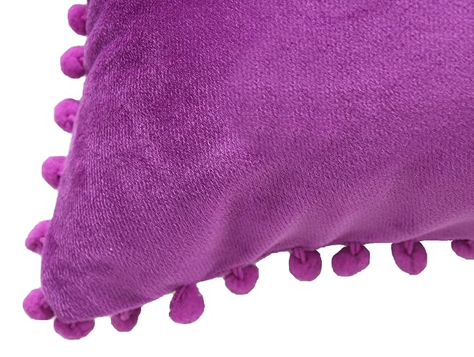 KNOTTING HOME Velvet Pompom Decorative Throw Pillow Covers Soft Solid Square Cushion Cover Pillow Decor, Purple color