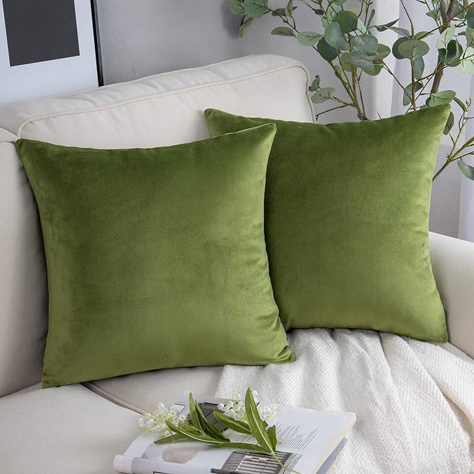 KNOTTING HOME Velvet Plain Decorative Throw Pillow Covers Soft Solid Square Cushion Cover Pillow Decor, Green color