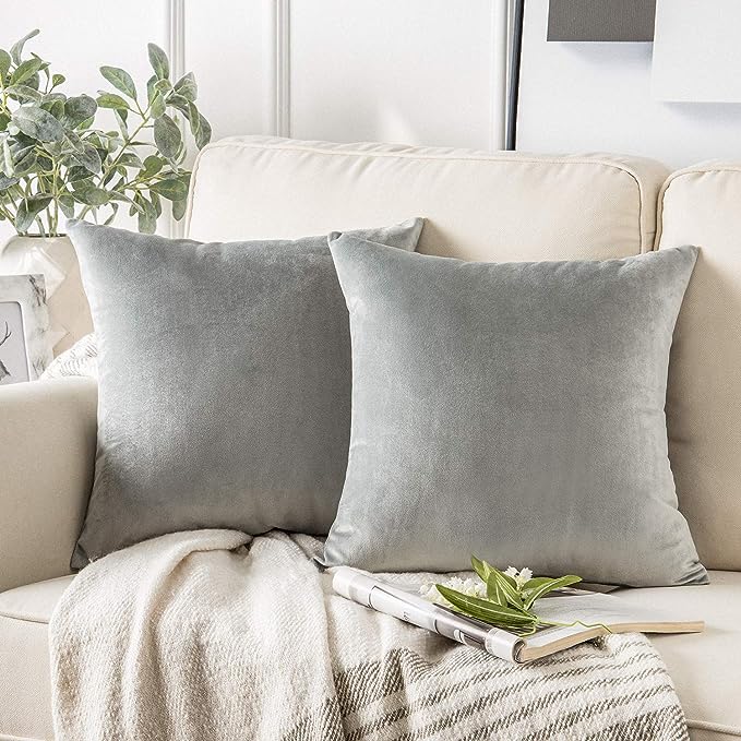 KNOTTING HOME Velvet Plain Decorative Throw Pillow Covers Soft Solid Square Cushion Cover Pillow Decor, Silver color