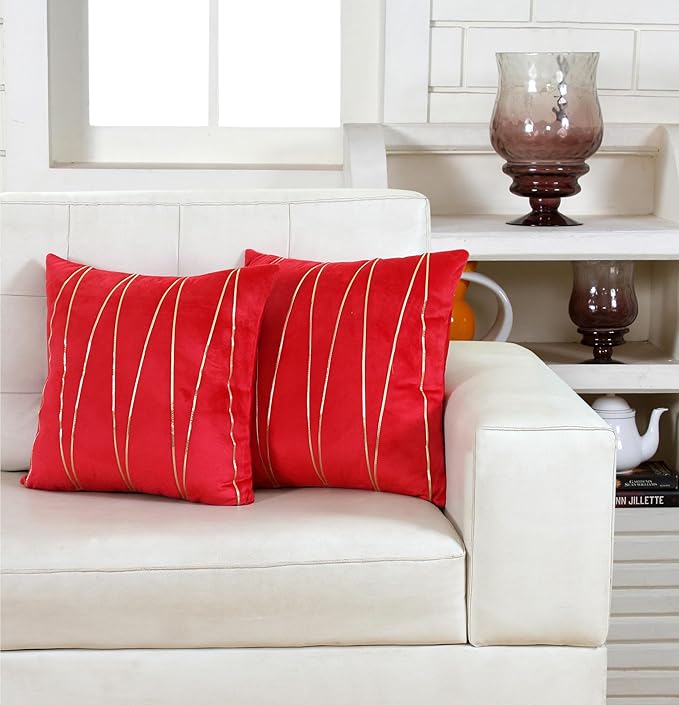 Knotting Home Decorative Gold Striped Throw Pillow Covers ,Soft Solid Velvet Pillow Covers Cushion Case with Zigzag Pattern for Sofa Bedroom