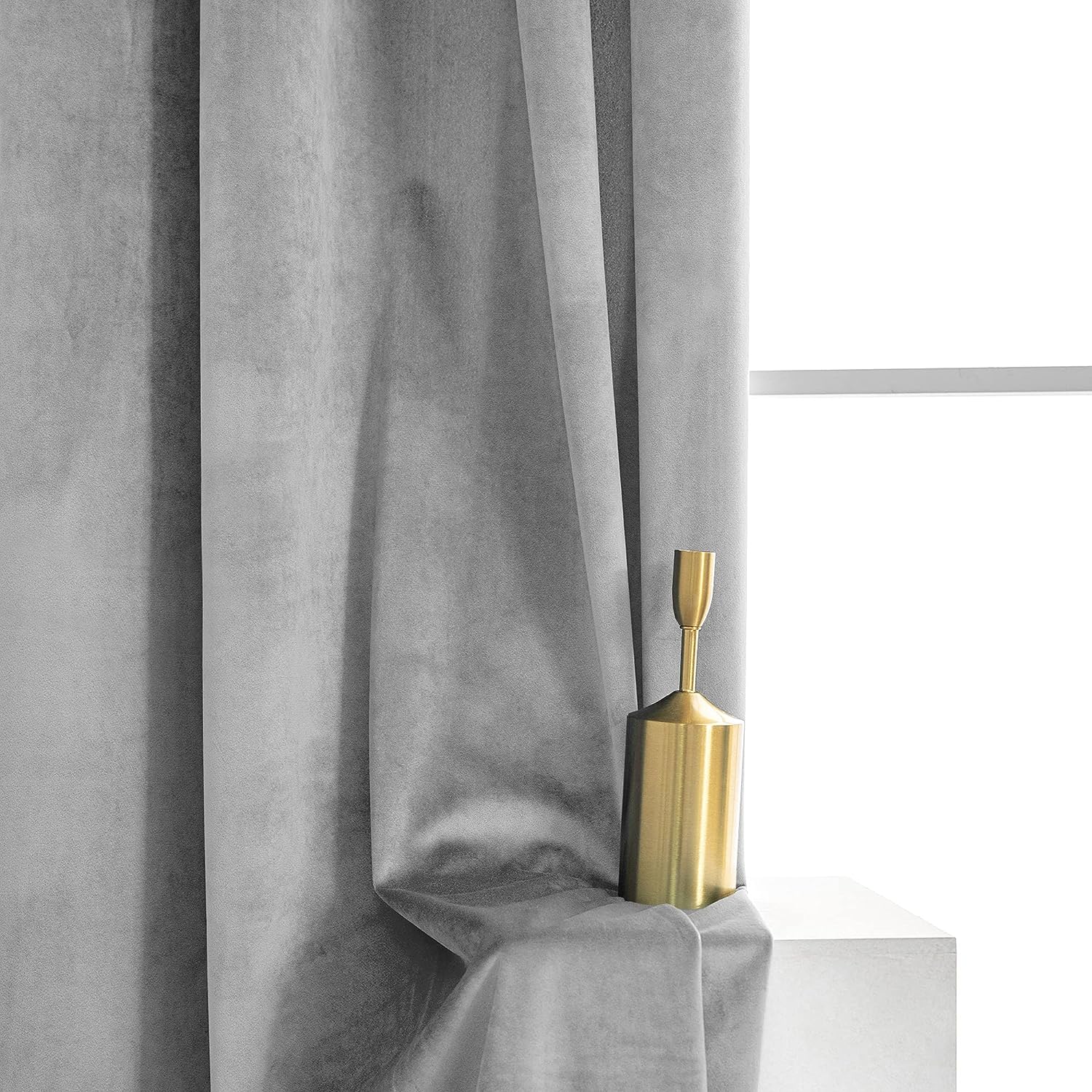 KNOTTING HOME Room Darkening Plain Velvet Eyelet Door Curtains for Living Room ,Bedroom ,Kitchen in Silver Color