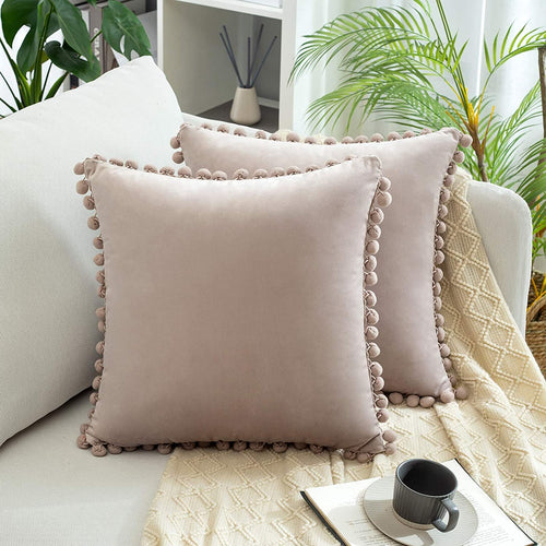 KNOTTING HOME Velvet Pompom Cushion Cover  Large Square Throw Pillow Covers for Sofa Living Room