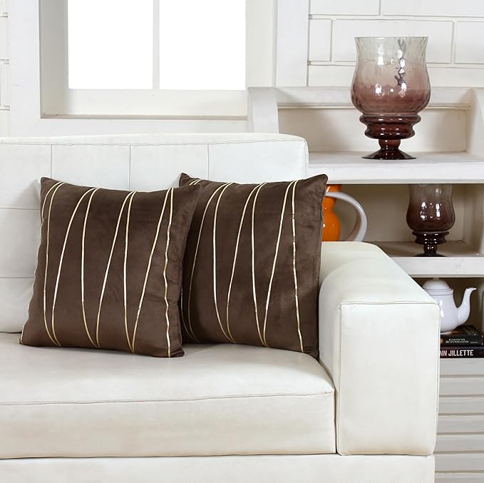 Knotting Home Decorative Gold Striped Throw Pillow Covers ,Soft Solid Velvet Pillow Covers Cushion Case with Zigzag Pattern for Sofa Bedroom