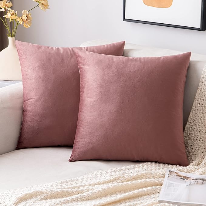 KNOTTING HOME Velvet Plain Decorative Throw Pillow Covers Soft Solid Square Cushion Cover Pillow Decor, Blush color
